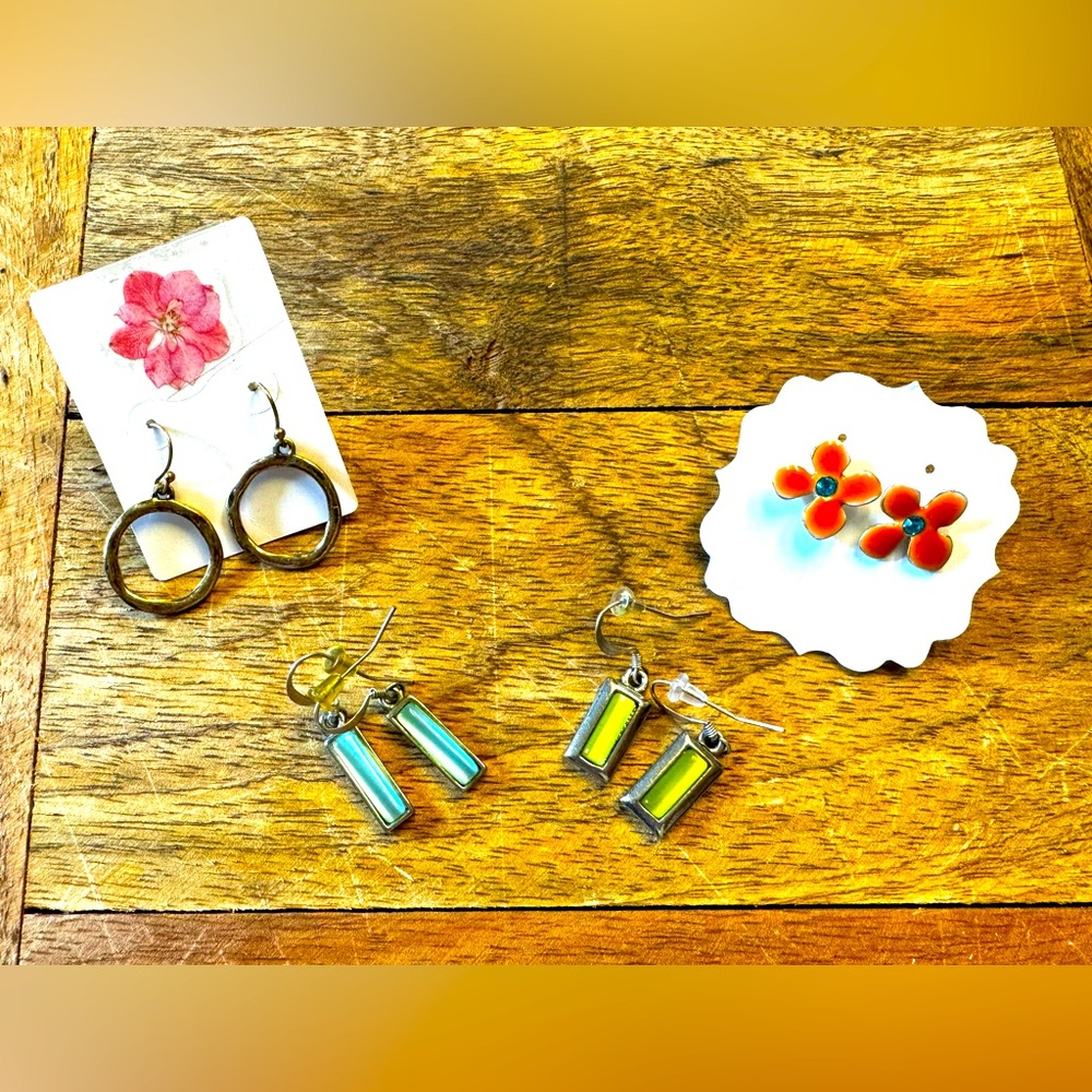 Boho Bundle: 4 Pair Earrings - Bright Orange, Blue, Green and Gold Tone